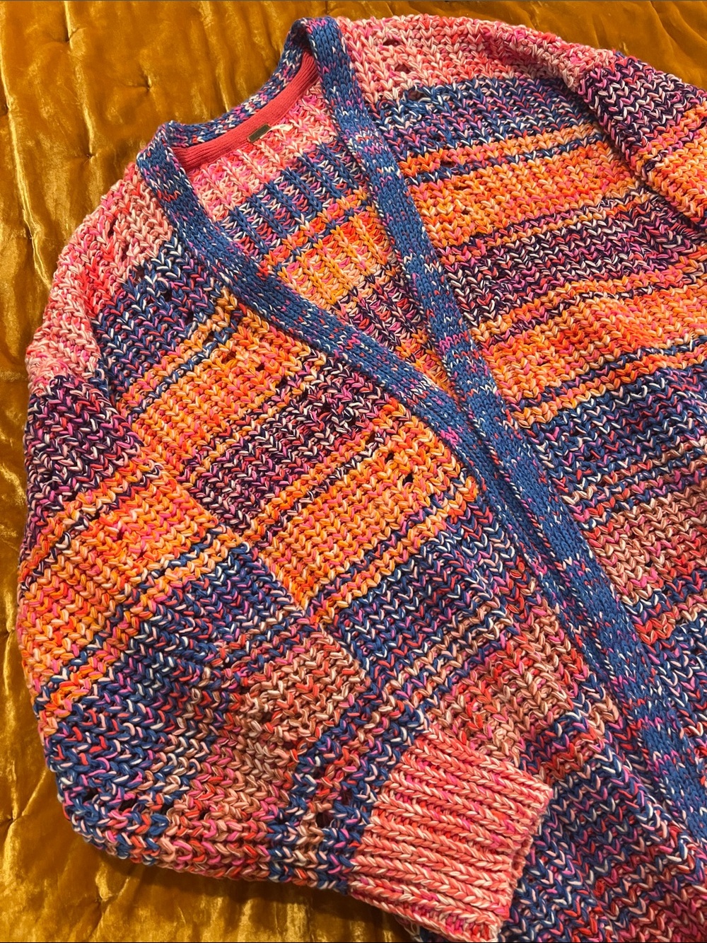 Free People Multicolor Knit Cardigan - Pink, Orange, Blue, Purple - Picture 3 of 4